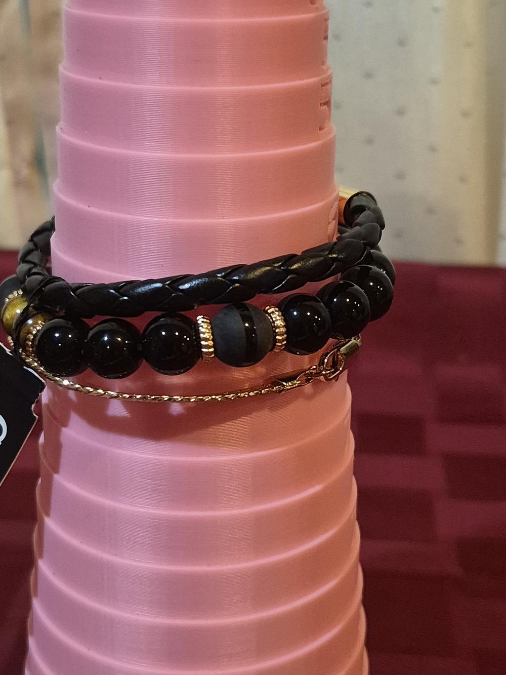 GUESS Men's 3-Piece Stackable Bracelet Set NWT Tiger's Eye Black 19-9420